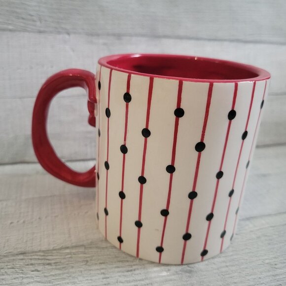 VTG Kitty 3D Black White Cat Mug Red Bow 16 Oz By Ros Gallery - Picture 3 of 7